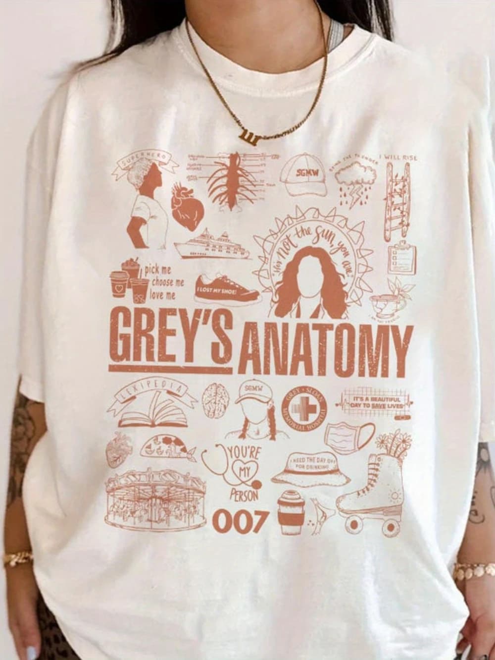 Nouveaux T-shirts inspirés de la série télévisée "Gray's Anatomy" avec symboles médicaux Meredith Gr