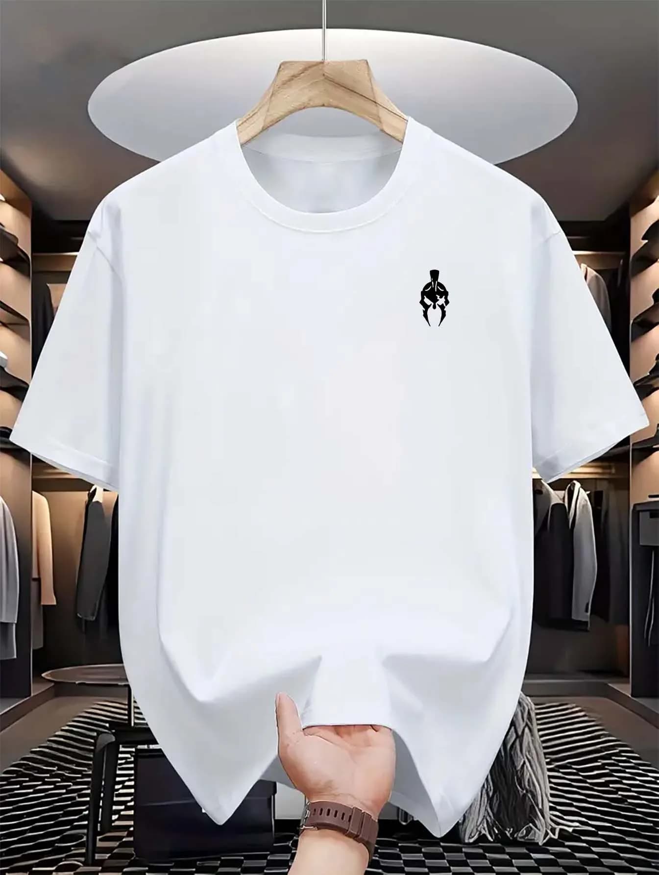 T-shirt d'été pour hommes 100% coton, imprimé motif d'armure, ample et respirant, col rond, pour la 