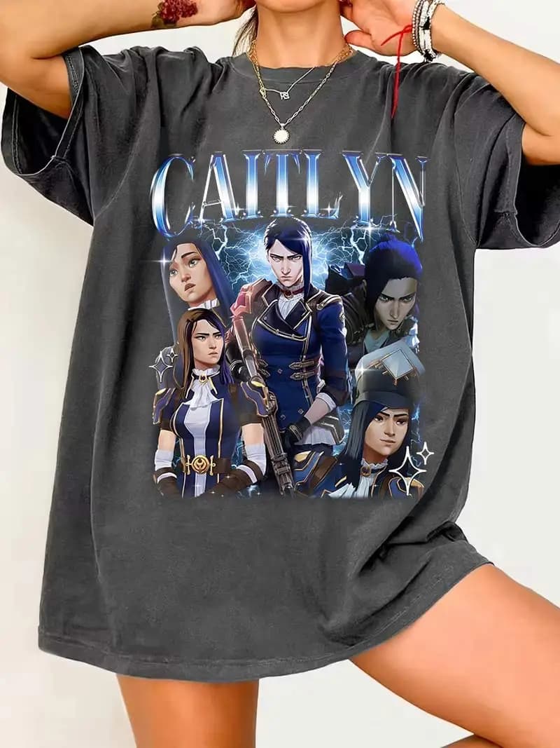 T-shirt Caitlyn Arcane Kiramman Tee Merch années 90, mode unisexe, coton, coupe ample, style Harajuk