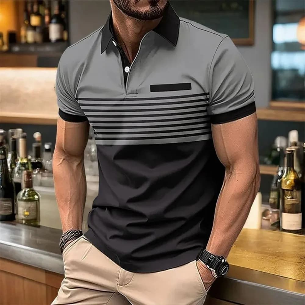 Polo d'été pour hommes européens et américains, imprimé rayé, confortable et respirant, haut décontr