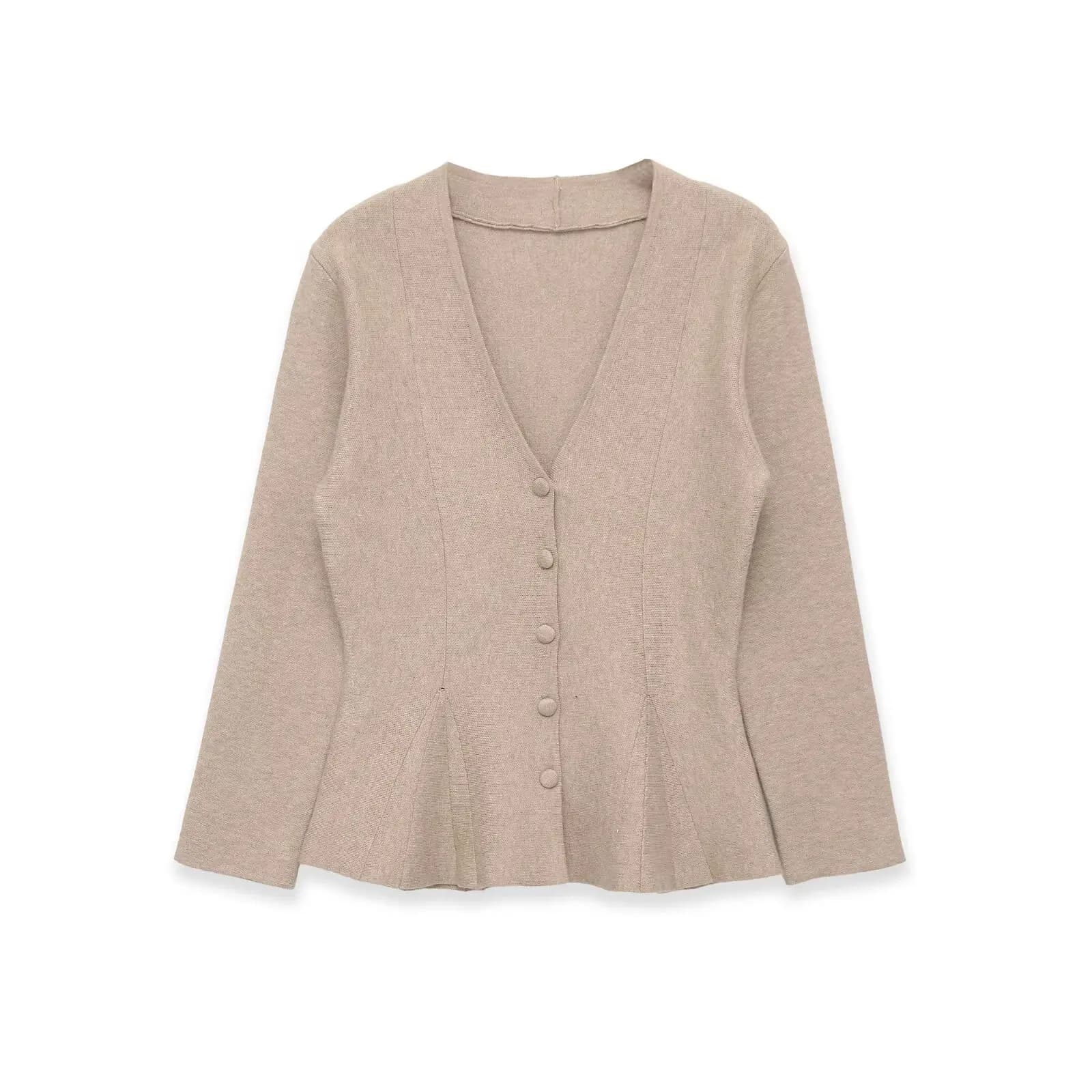 Jupe courte tricotée à col en V, longueur genou, couleur kaki, style streetwear pour femme, tendance
