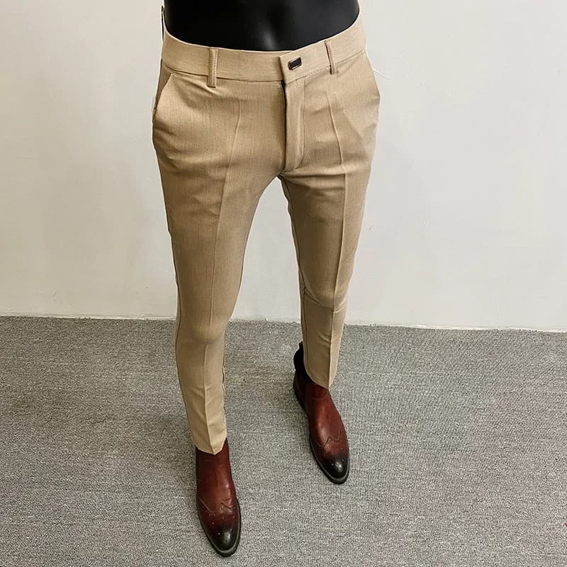 Pantalon de Costume Homme Formel Extensible Slim Couleur Unie – Pantalon Habillé Décontracté Tendanc