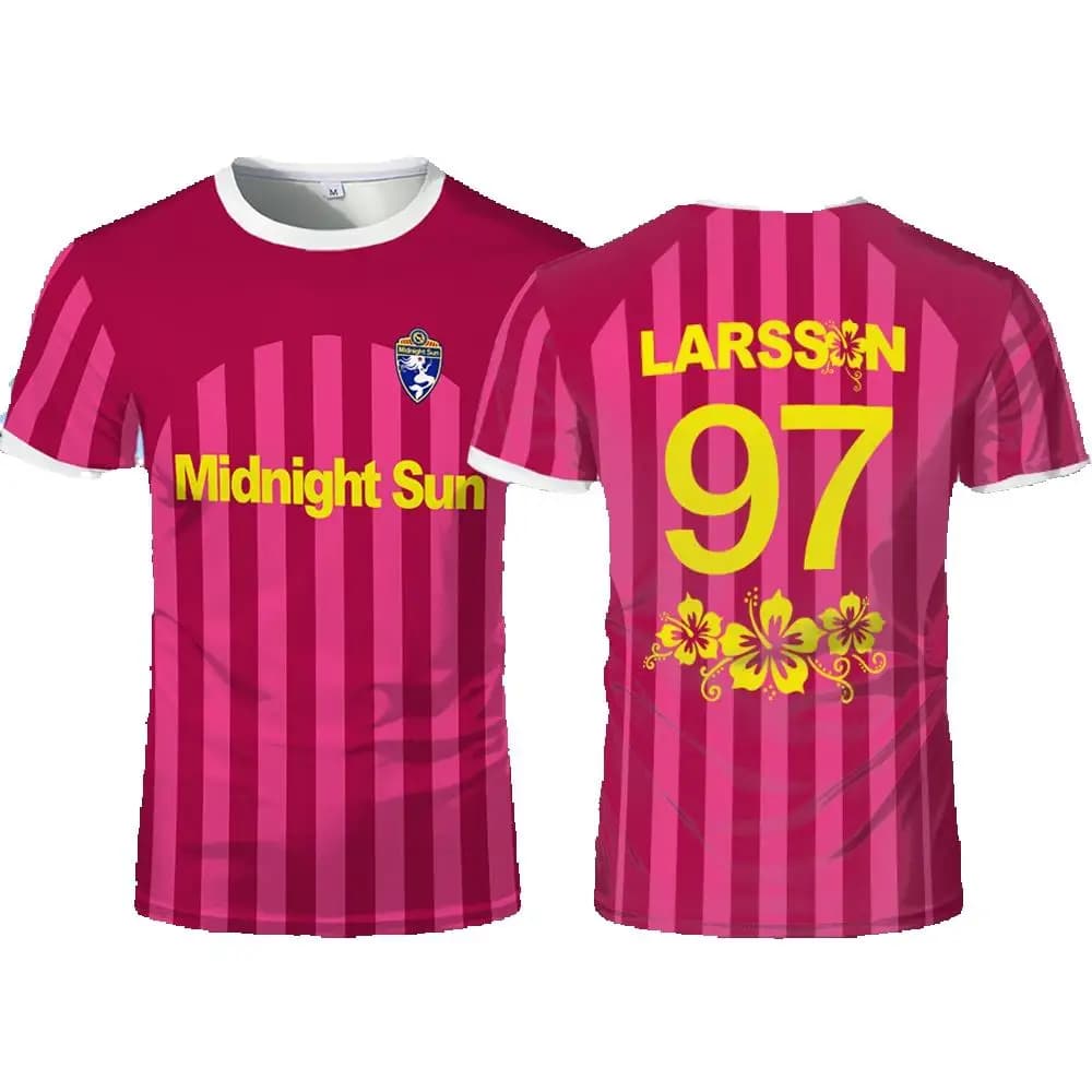 Zara Larsson Midnight Sun Pink Football Jersey Street T-shirt unisexe imprimé tendance à col rond, t