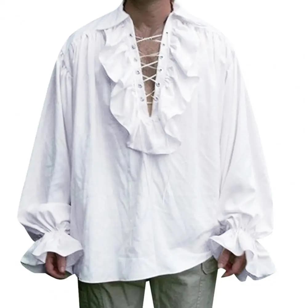 Costume de chemise Renaissance à manches longues à volants pour hommes, Steampunk médiéval à lacets,