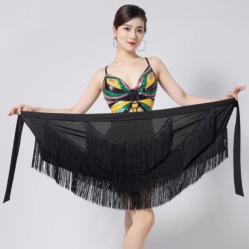 Écharpe de hanche latine à franges pour femmes, jupe de danse latine, jupe courte enveloppante à fra