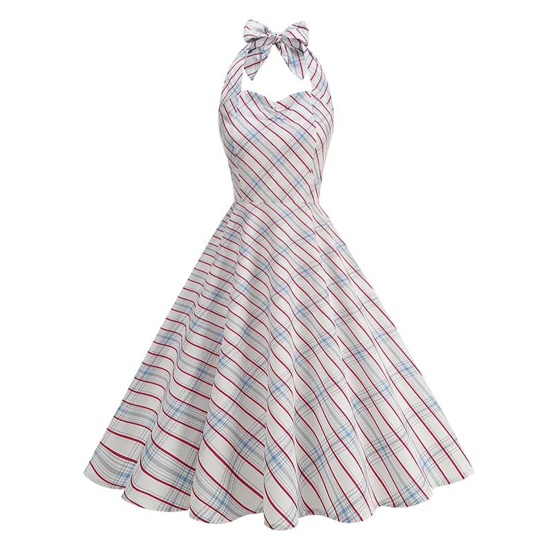 Robe Vintage à carreaux pour femmes, sans manches, col licou, vêtements d'été pour femmes, femme au 