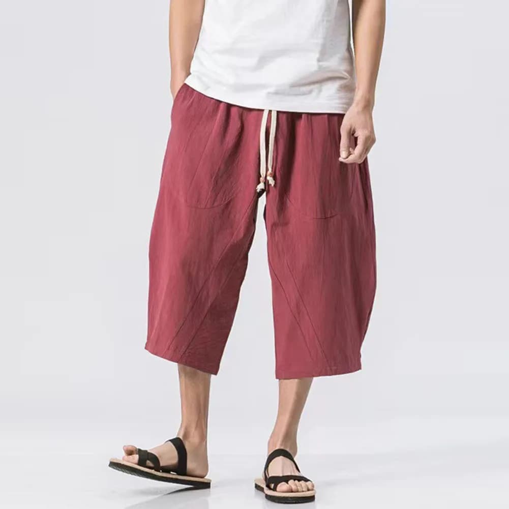 Hommes ample mince coton lin pantalon décontracté mollet longueur pantalons de survêtement vêtements