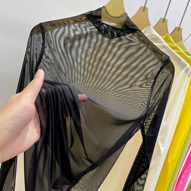 T-shirt à manches longues en gaze transparente pour femmes, vêtements d'été avec chemise en gaze, co