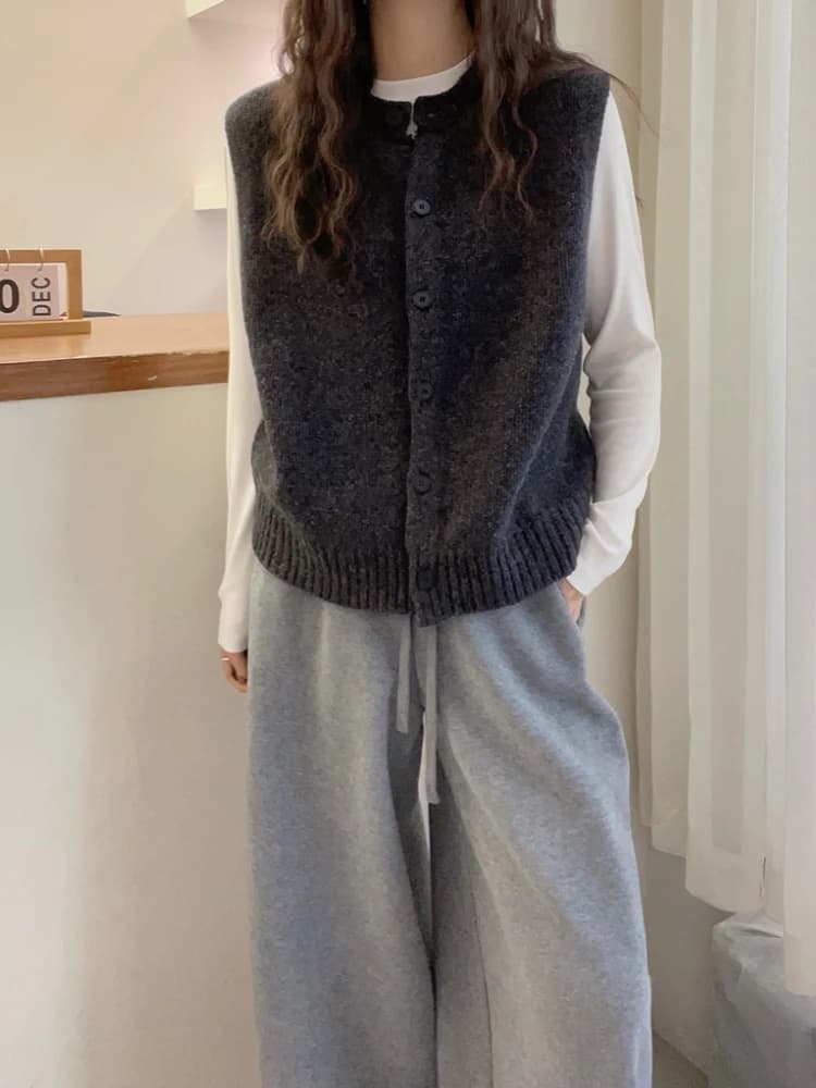 Gilet tricoté en cachemire pour femme, cardigan à col rond, pull sans manches.