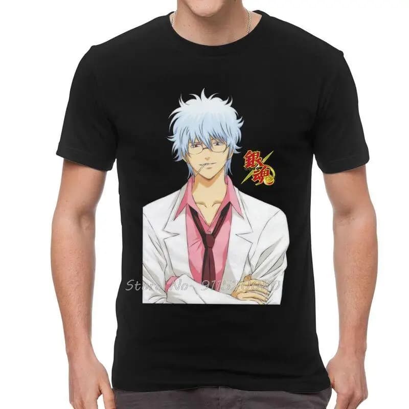 T-shirt Manga japonais Gintama pour hommes, en coton, Anime Gintoki Sakata Tees Top hip hop Tshirt c