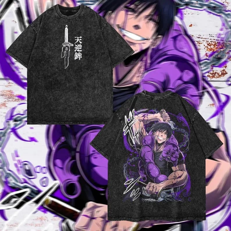 Fushiguro Toji impression t-shirt Amime Jujutsu Kaisen vêtements hommes lavé coton T-shirts à manche