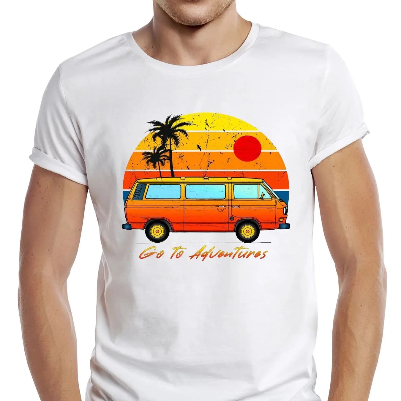 TEEHUB-T-Shirt Vintage pour Homme, Décontracté, Rétro, Hipster, pour Aller à l'Aventure, Plage, Camp