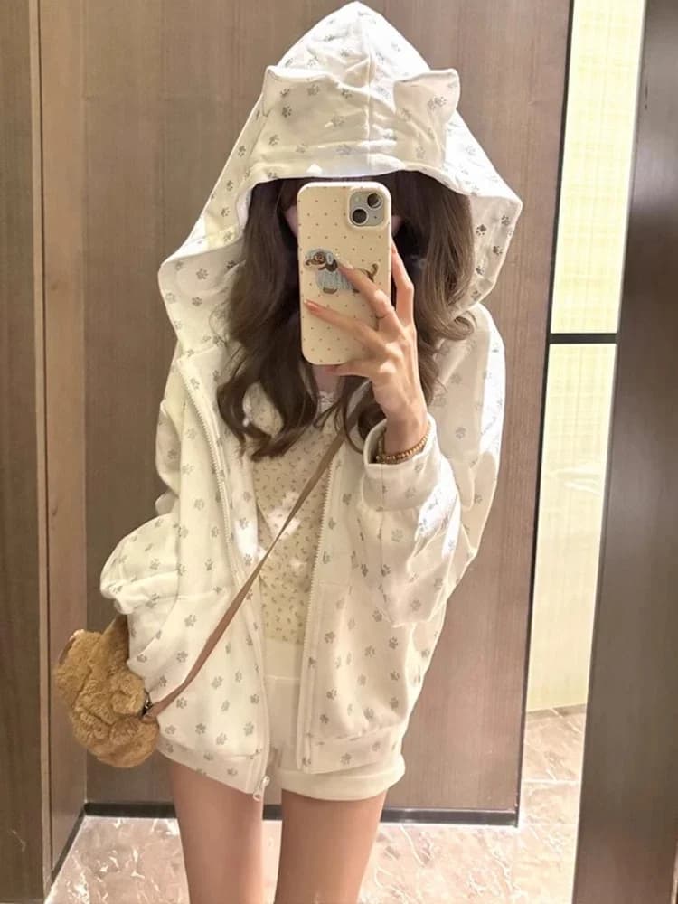 Oreilles de chat sweats à capuche vêtements pour femmes mignon Y2k hauts 2025 Roap Mujer dessin anim