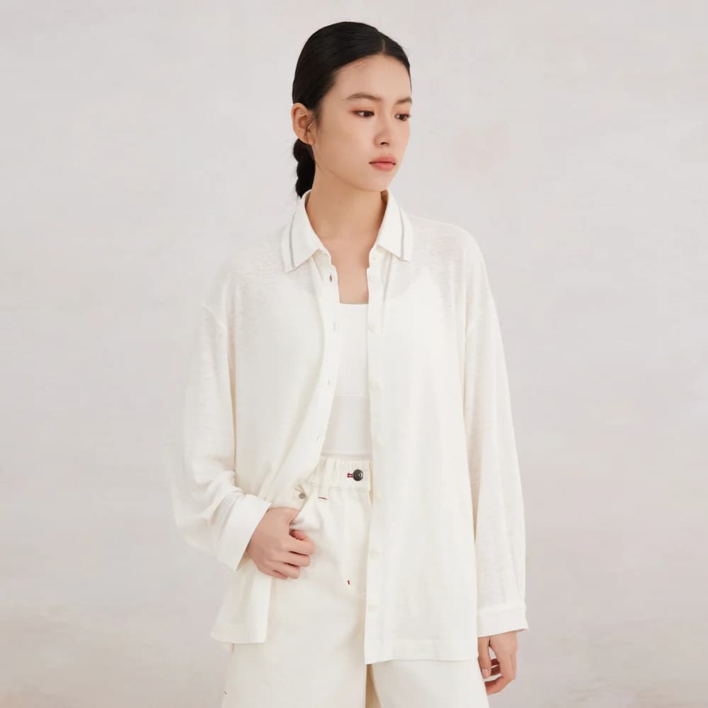 K3083X chemisier long en lin vêtements de luxe pour femmes vêtements de printemps et d'été de haute 