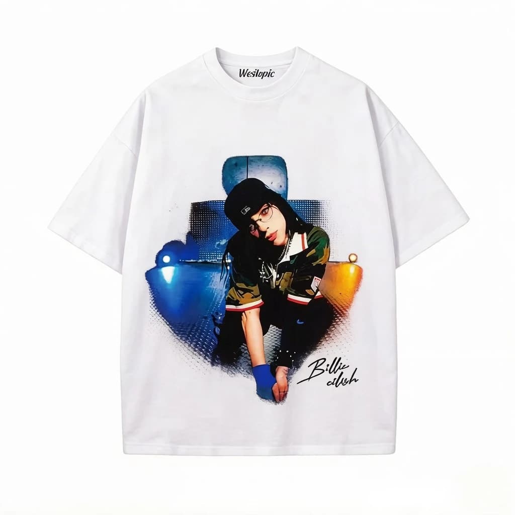 T-shirt de la chanteuse à la mode Billie Eilish. Nouveau produit lancé. Mainstream Street aux États-