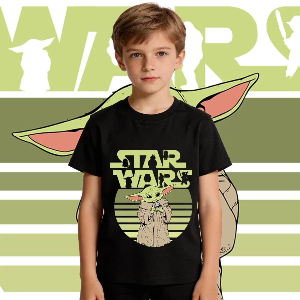 T-shirt en coton imprimé Star Wars Yoda Baby Yoda pour enfants, décontracté, à manches courtes, pour