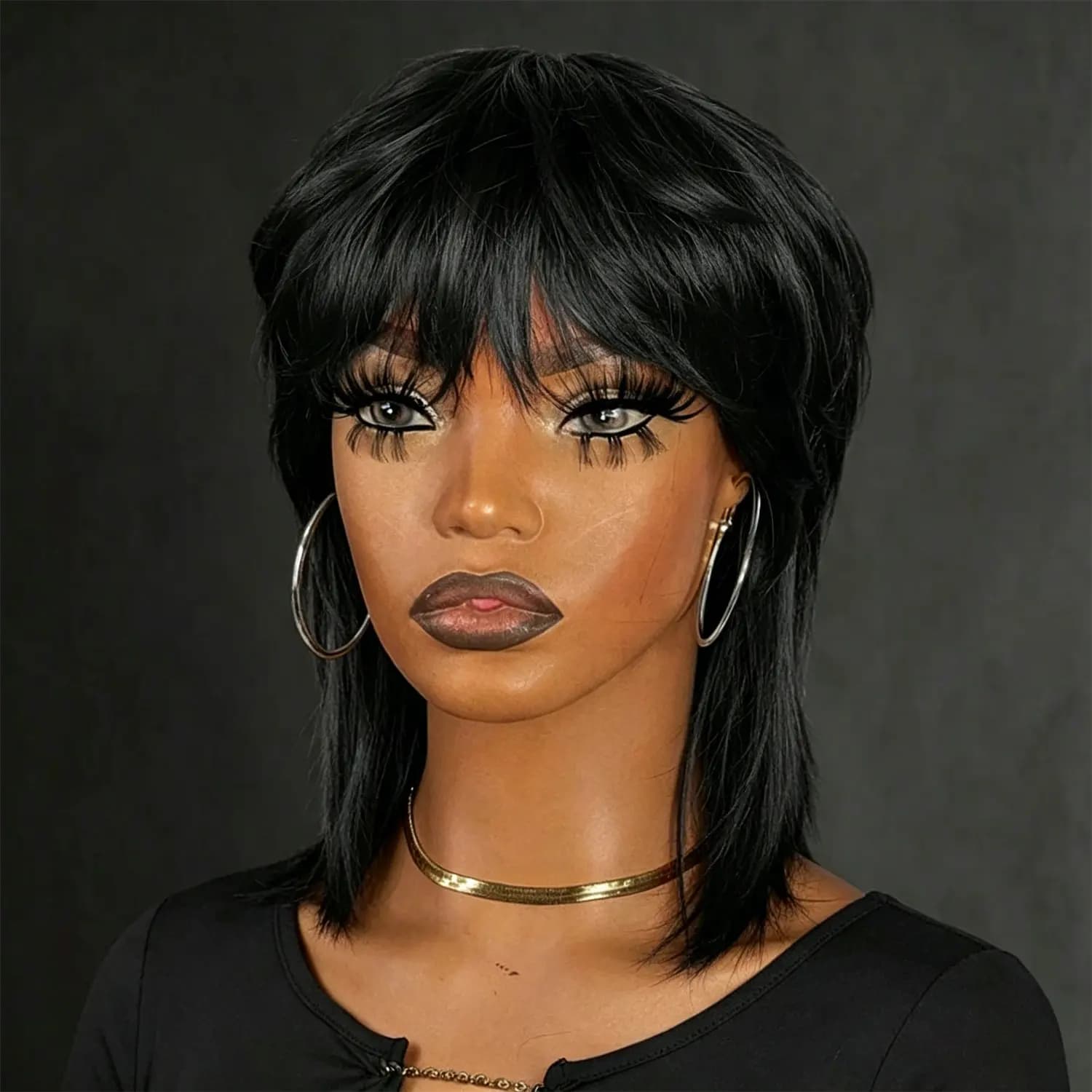 Perruque Mullet en cheveux humains, coupe Pixie pour femmes noires, style années 80-90, avec frange,