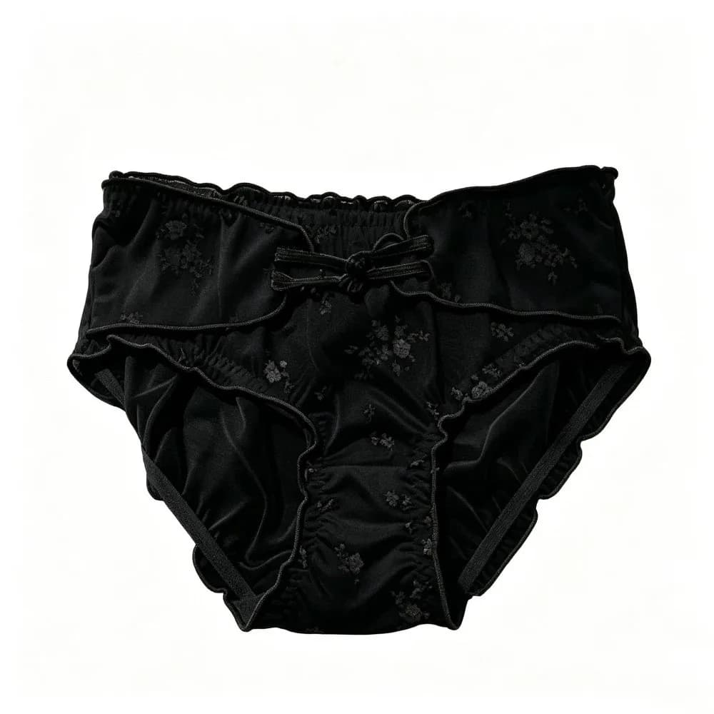 Culotte Femme Taille Basse en Soie Glacée Transparente, Style Rétro Chinois, avec Volants en Maille