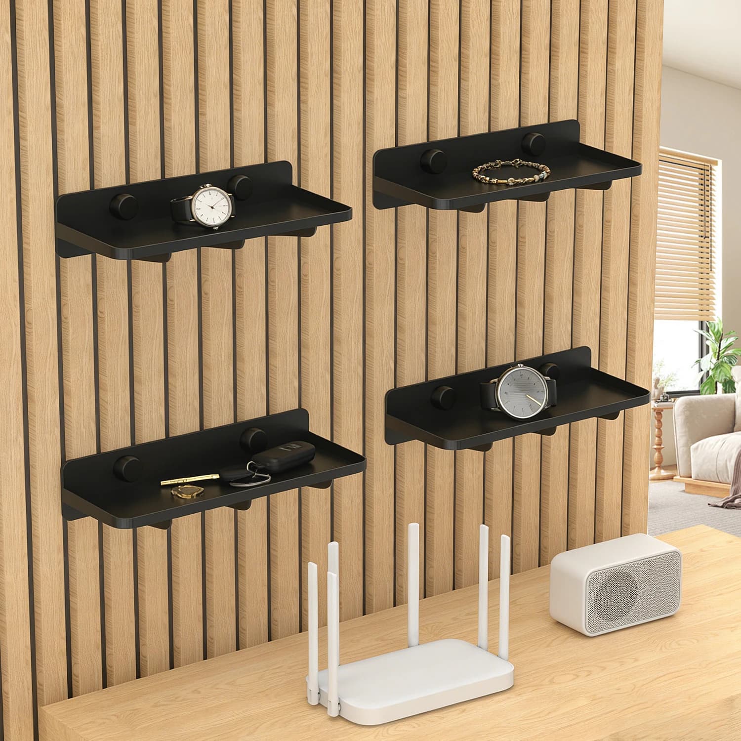 Étagère murale à lattes pour espacement de 13 mm, petit plateau compatible avec panneau acoustique,