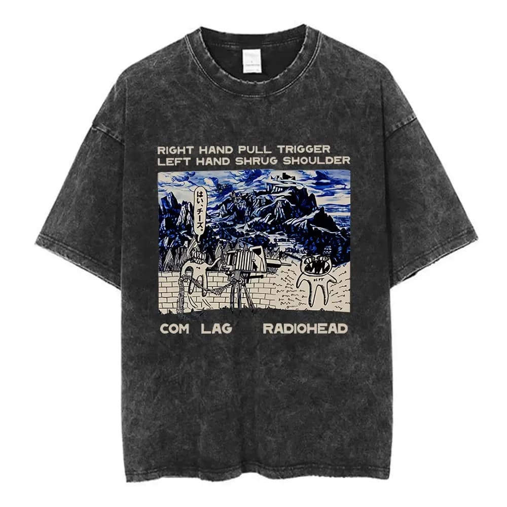 T-shirt homme Radiohead, groupe de rock, effet délavé, nouvelle collection, vêtements pour hommes, t