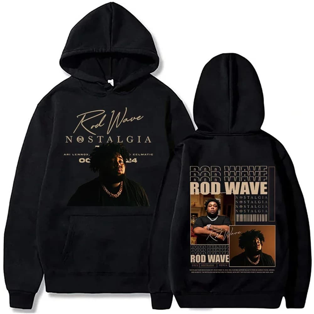 Sweat à capuche imprimé Hip Hop Nostalgique Tendance 2025 Rod Wave Tour – Pull Unisexe pour Fans – C