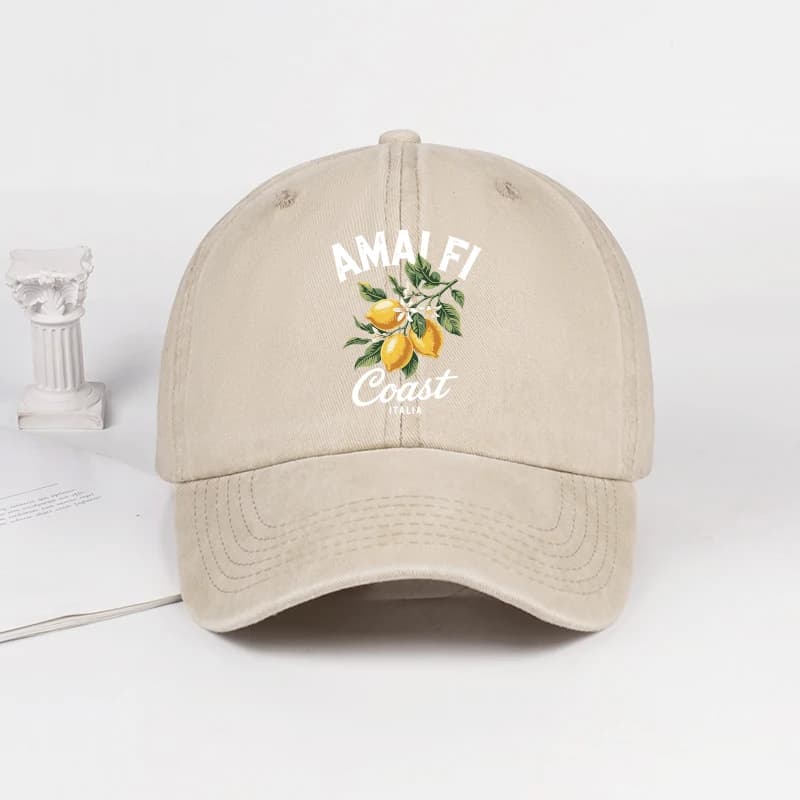 Casquette de baseball vintage imprimée citron de la côte d'Amalfi, délavée, unisexe, polyvalente pou