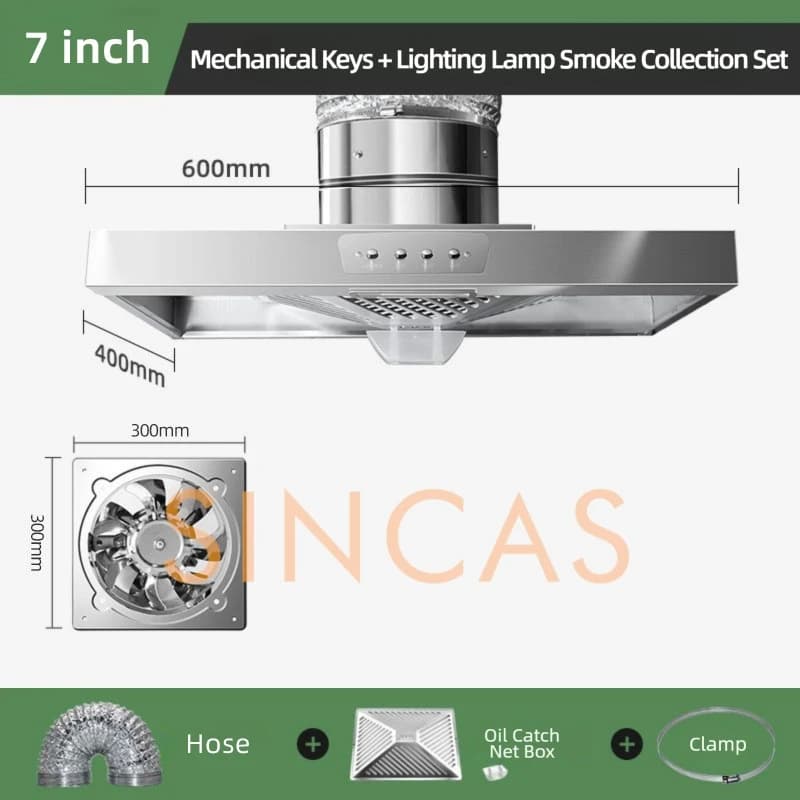 Ventilateur d'extraction de hotte de cuisine en acier inoxydable, avec lumière intégrée, ventilateur