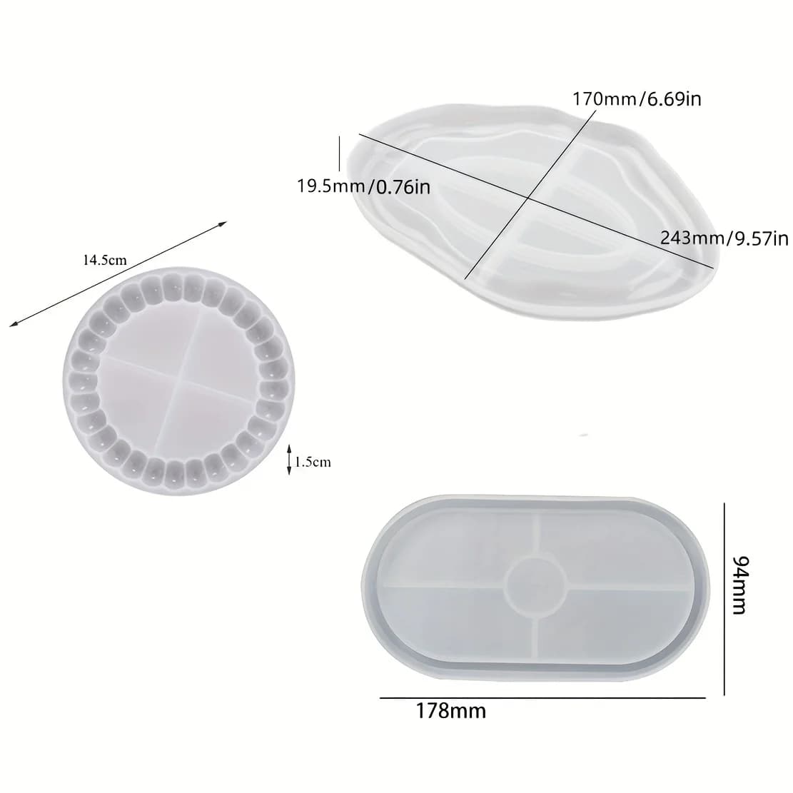 Ensemble de moules à plateaux en Silicone 3 pièces, moules en Silicone pour bricolage pour moulage d