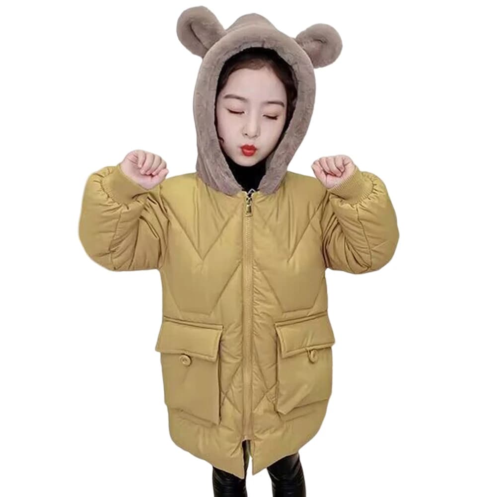 Veste matelassurera en fausse fourrure pour filles, capuche d'oreille, doublure en peluche, manteau 