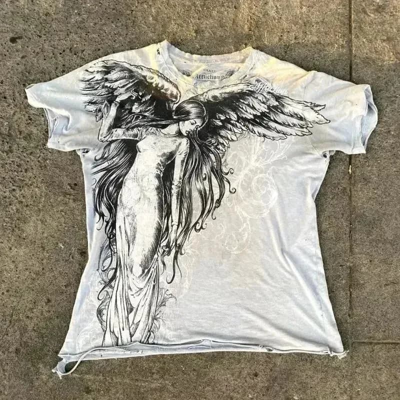 MMA Elite Y2K esthétique bleu Iris fleur impression numérique t-shirt unisexe Streetwear coton surdi