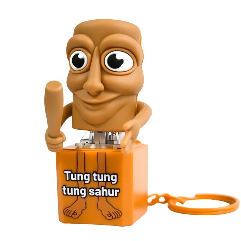Tung tung tung Sahur porte-clés bâton en bois homme bouton porte-clés pendentif lumineux Anime périp