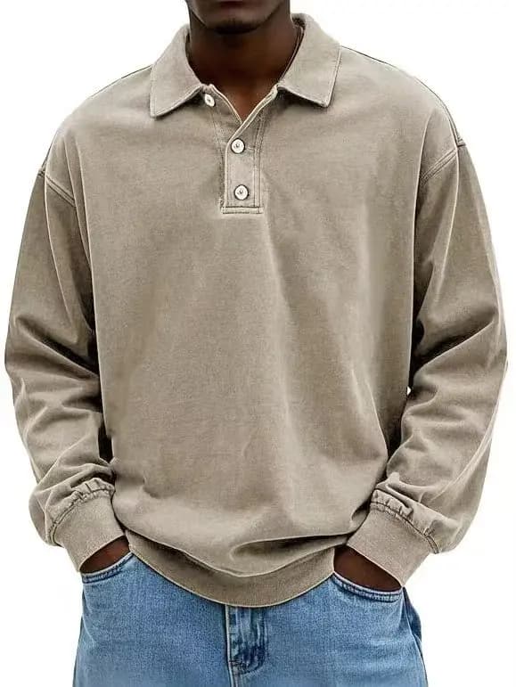 Polo Homme 2025 – Nouveau Modèle Décontracté Polyvalent à Col Rabattu et Manches Longues Boutonnées 