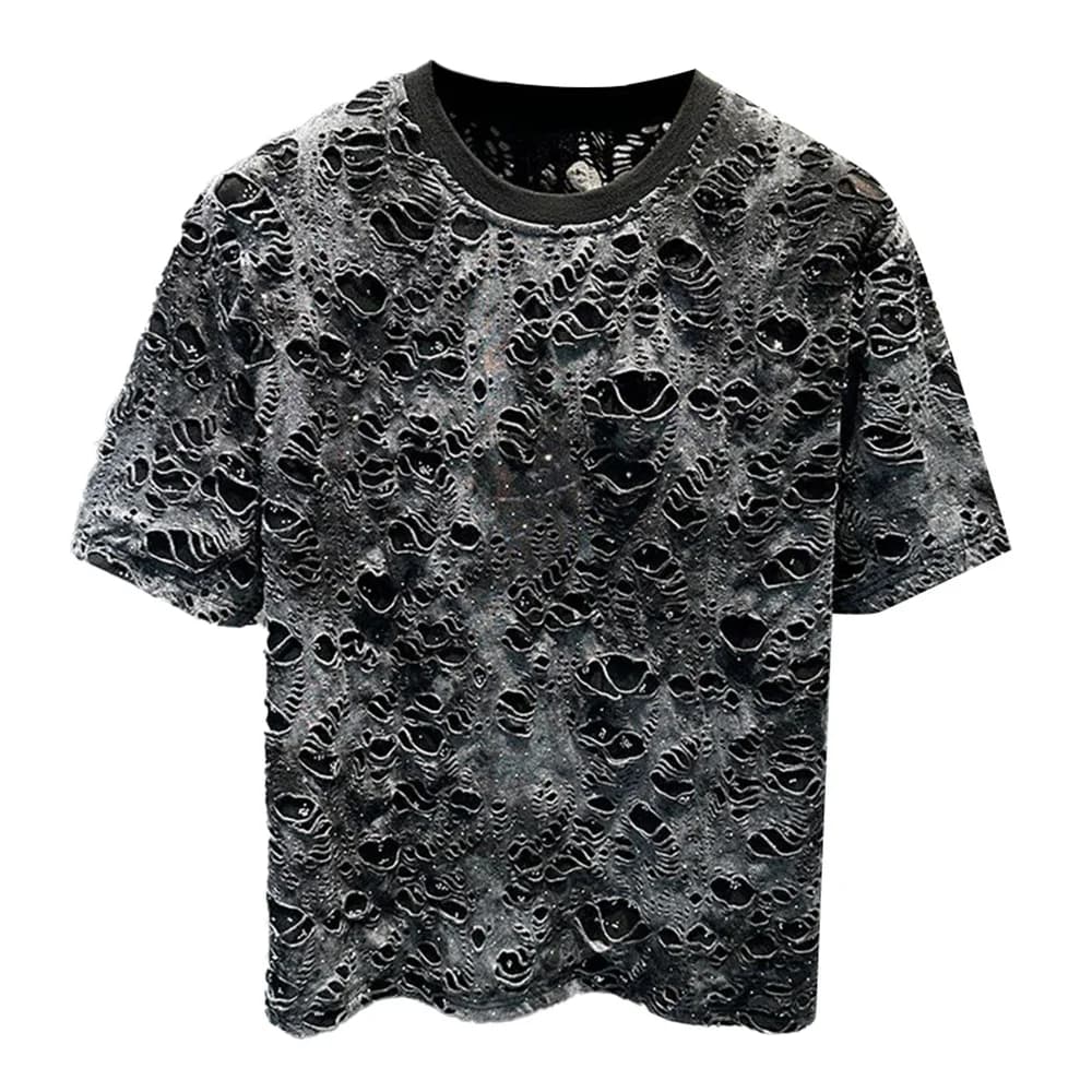 T-shirts pour hommes décontracté cravate-teinture déchiré T-shirts été Niche léger Unique polyvalent
