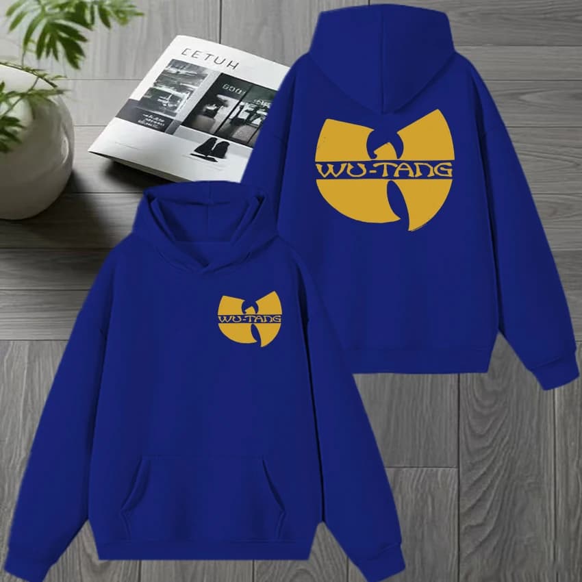 Sweat-shirt à capuche unisexe vintage en molleton avec logo double face imprimé du groupe hip-hop Wu