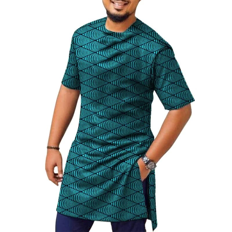 Mode africaine magnifique impression Design hommes hauts Style nigérian coloré mâle demi manches che