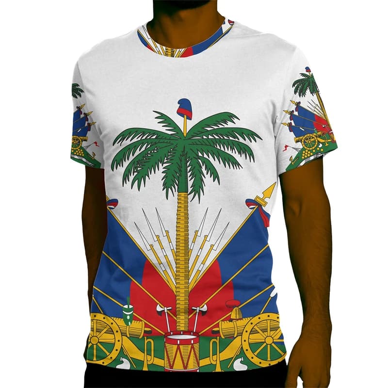 Haïti Emblème National T-Shirt Graphique Pour Hommes Vêtements 3D T-shirts Imprimés D'été Décontract