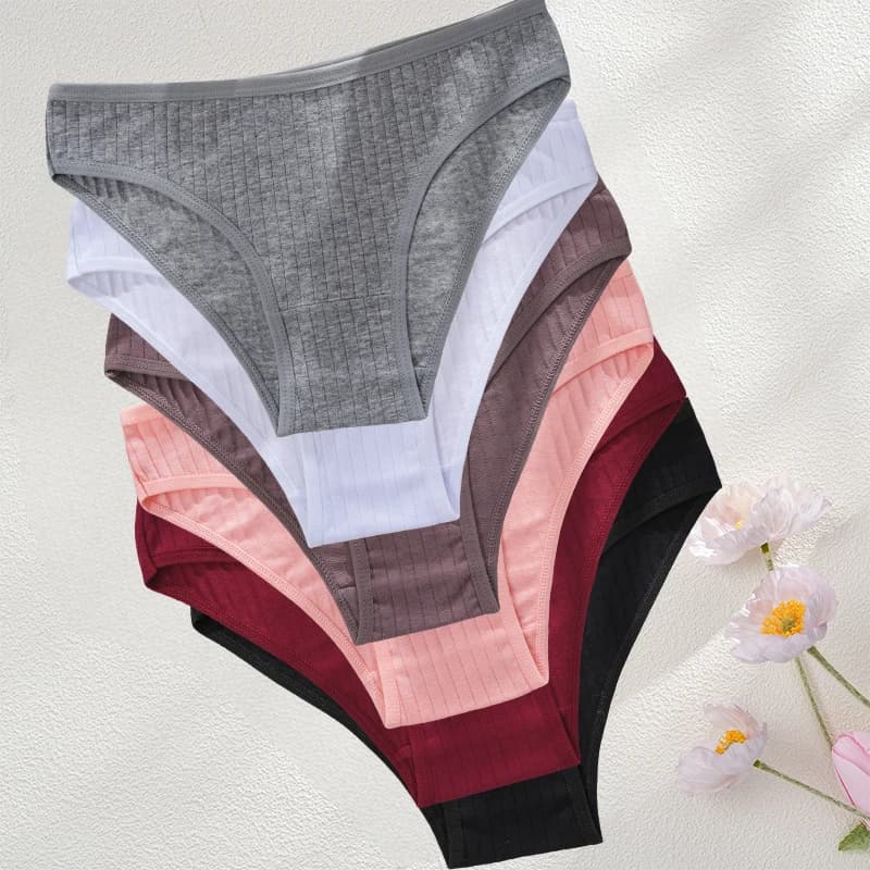 FINETOO 6 pièces/ensemble coton côtelé rayé sous-vêtements pour femmes grande taille 12 couleurs sol