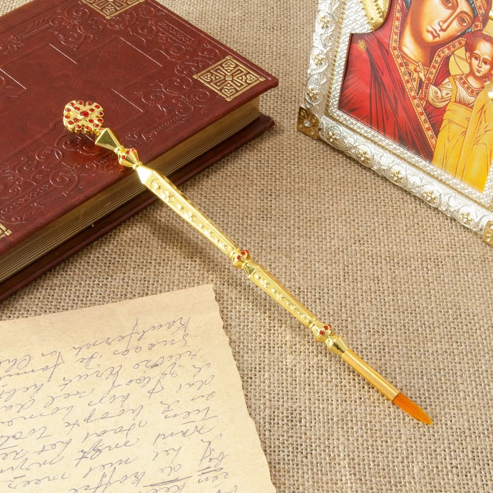 HTISOK Orthodox Sainte Brosse Père Évêque Baptême Accessoire Plaqué Or Stylo Forme Église Arroseur p