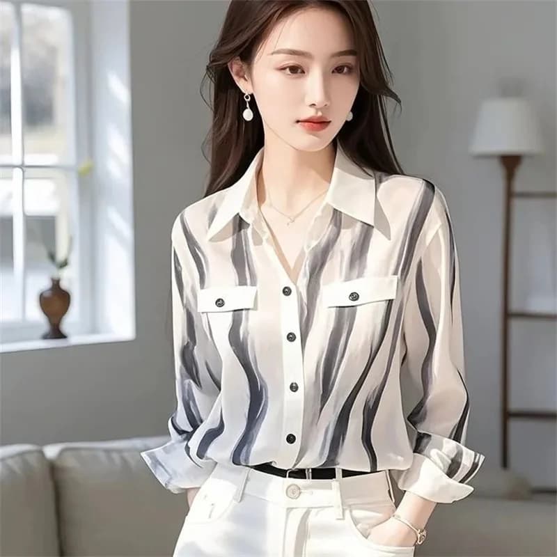 Super belle chemise à rayures blanches femmes début du printemps été2025New manteau français Niche C