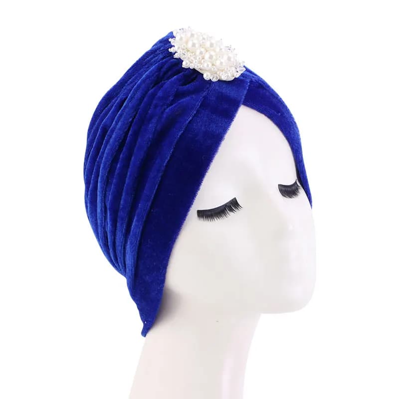 Nouveau femmes velours Turban chapeau perle musulman torsion couleur unie Hijab chimio casquette Vin