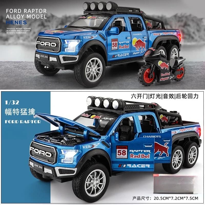 Modèle de camionnette tout-terrain Raptor F150 1:32 en alliage métallique moulé sous pression, décor