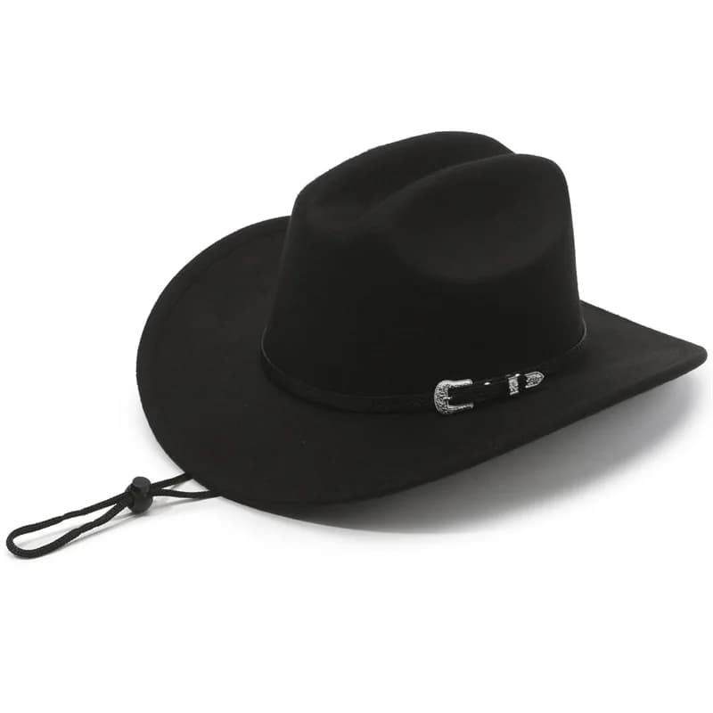 Chapeau de cowboy classique pour hommes avec ceinture à boucle, chapeau occidental rétro en feutre, 