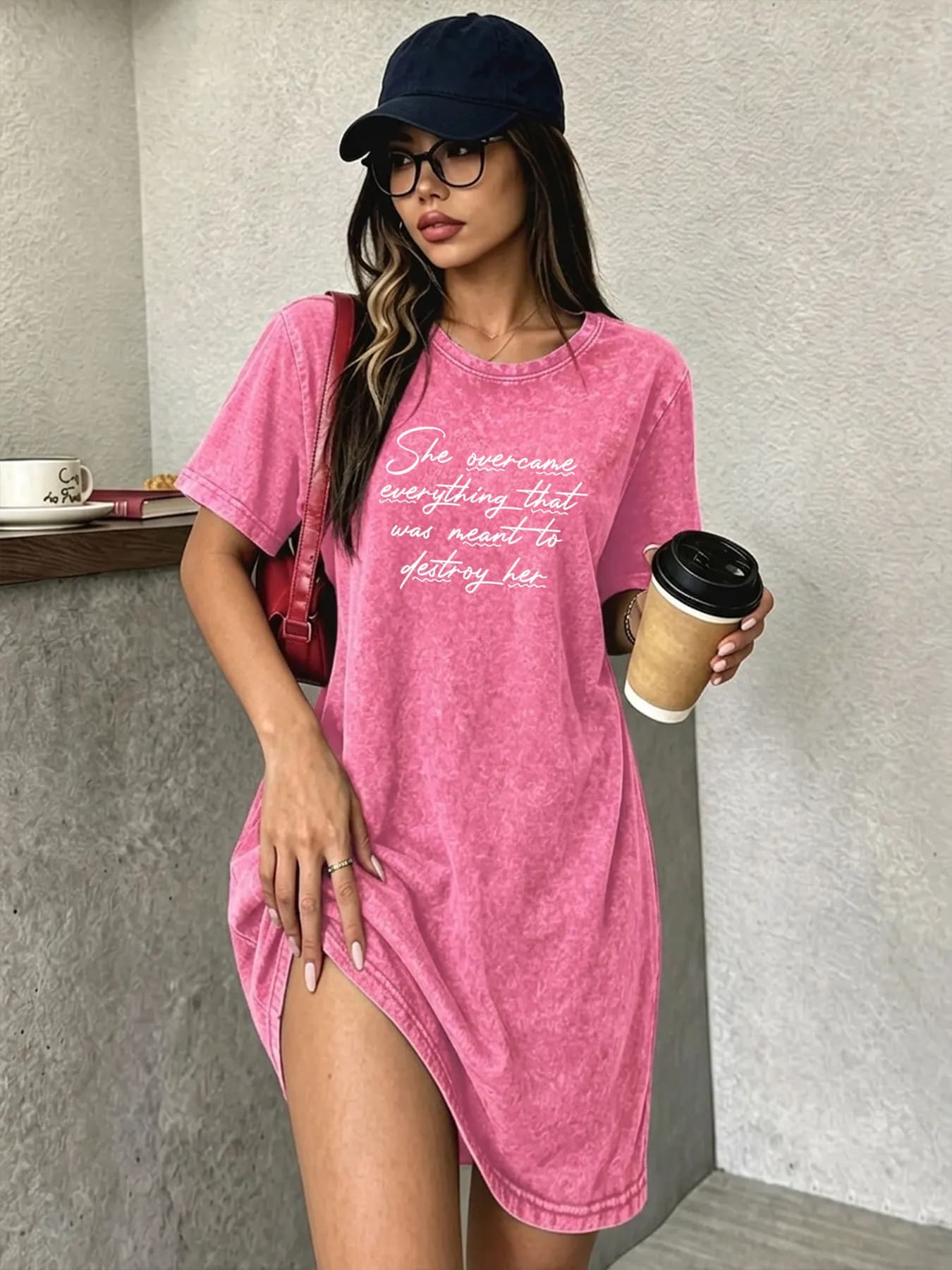 Robe T-shirt vintage délavée et vieillie pour femme, robe blanche polyvalente et tendance de marque 