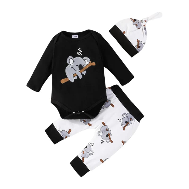 Pudcoco-Barboteuse à Manches sulfet Col Ras du Cou pour Nouveau-Né Garçon, Tenue Koala, Pantalon Lon