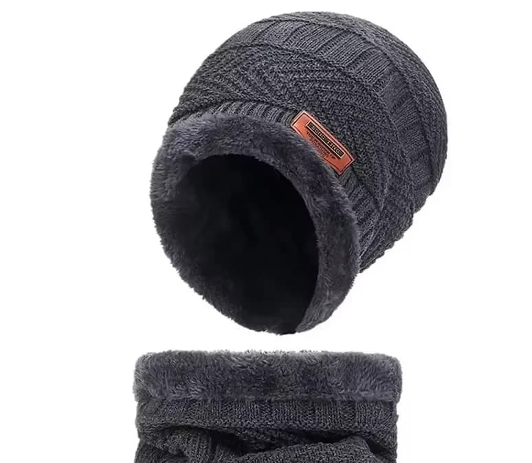 Ensemble bonnet et cache-cou d'hiver pour homme et femme, doublure en polaire douce, bonnet en trico