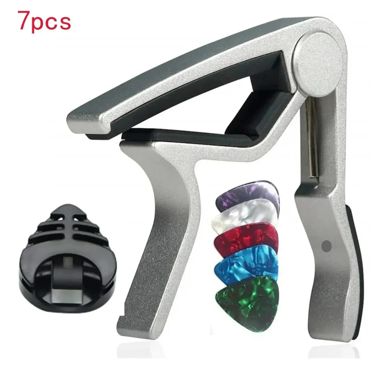 Capodastre de guitare 7 pièces pour guitares acoustiques et électriques avec 5 plectres gratuitement
