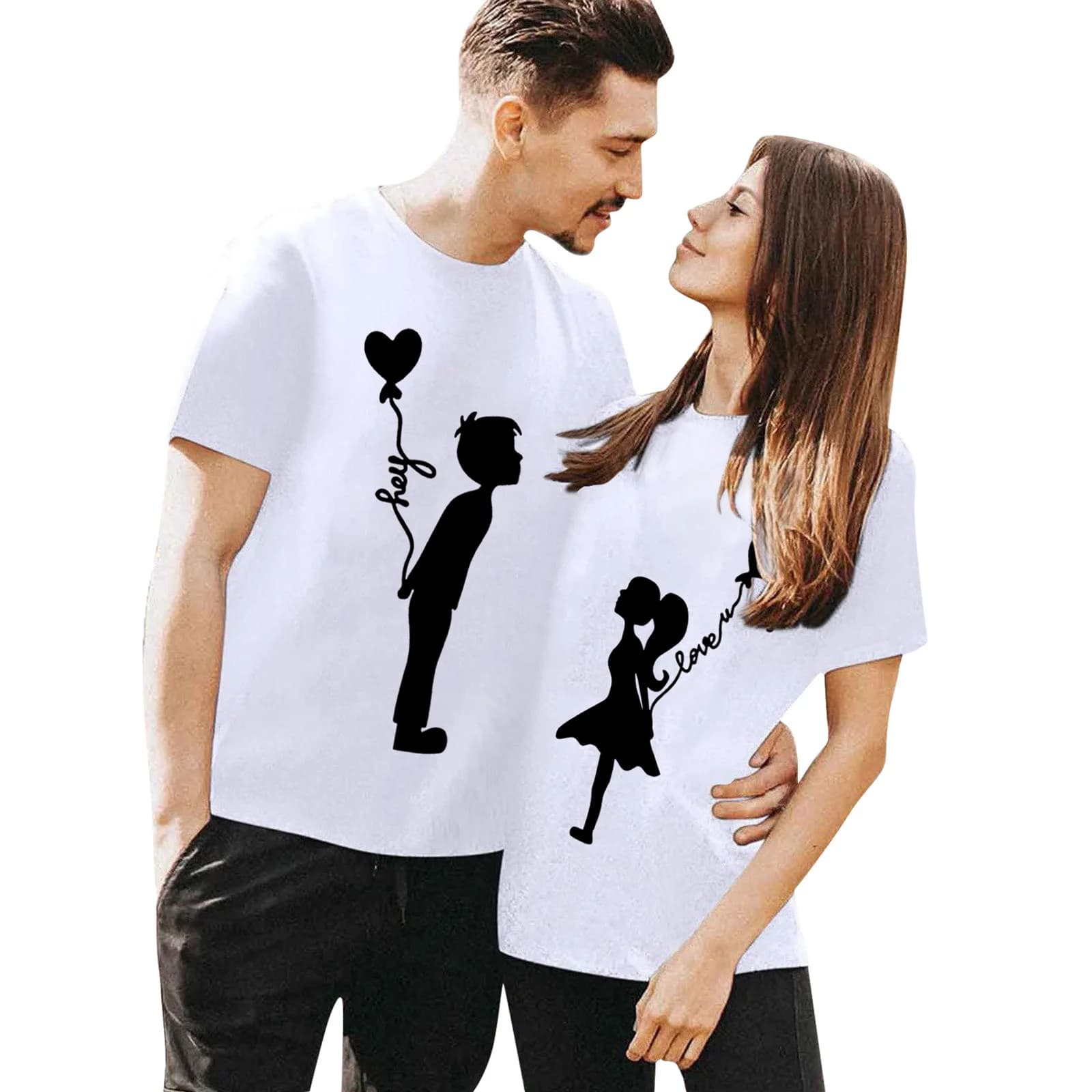 T-shirts 100% coton pour la Saint-Valentin pour couples, manches courtes, polyvalents, col rond, mot