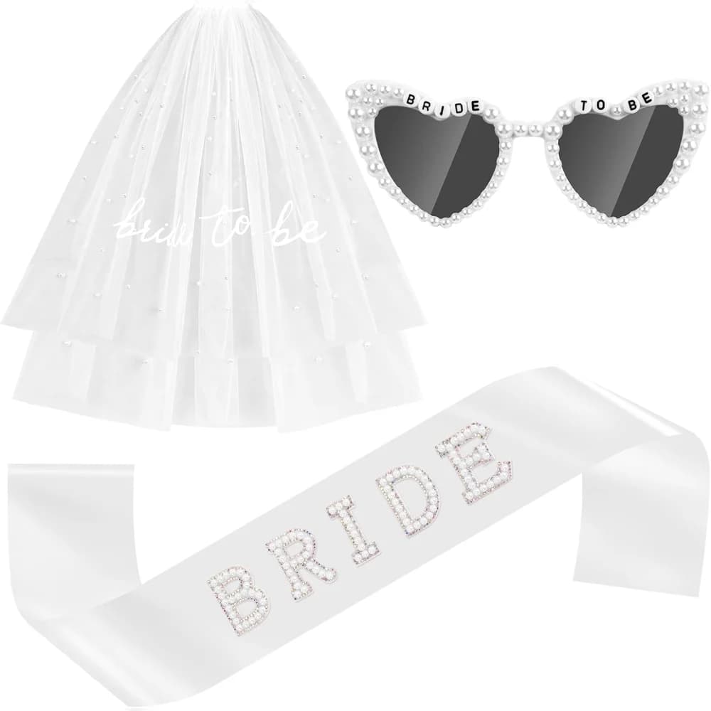 Ensemble d'accessoires pour future mariée avec voile, ceinture et lunettes de soleil – Idéal pour en