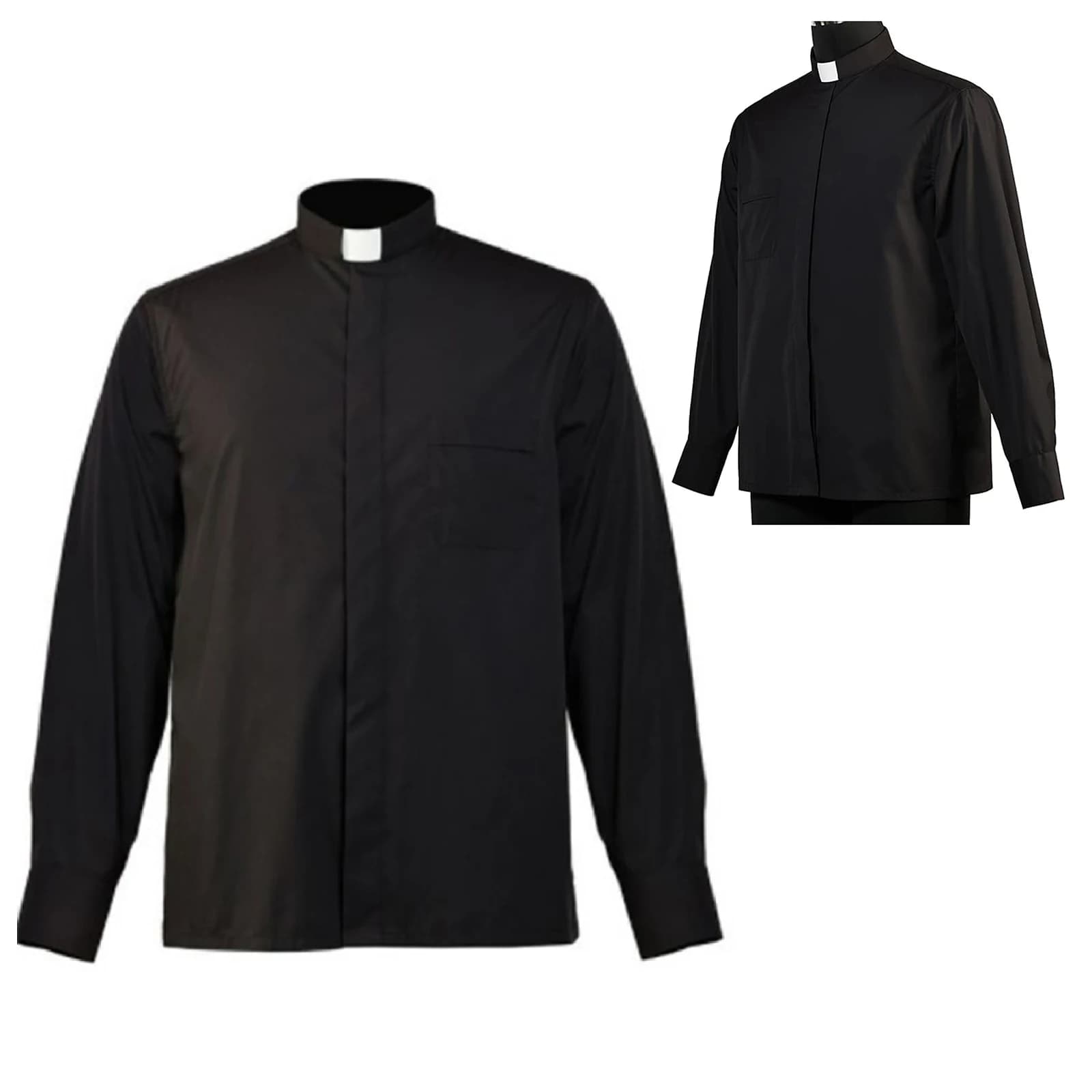 T-shirt formel costume hommes béni prêtre clergé chemise noire col montant contraste étiquette T-Shi