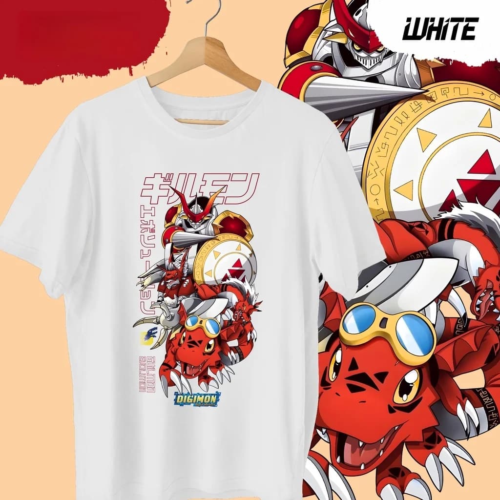 T-shirt en coton imprimé Anime Digimon Guilmon Evolution, vêtements d'été pour hommes et femmes, vêt